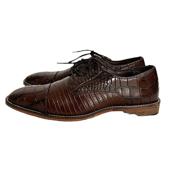 Stacy Adams Talarico Leather Cap Toe Oxford Dress Shoes Brown Croc Print Size 7M - Picture 1 of 10